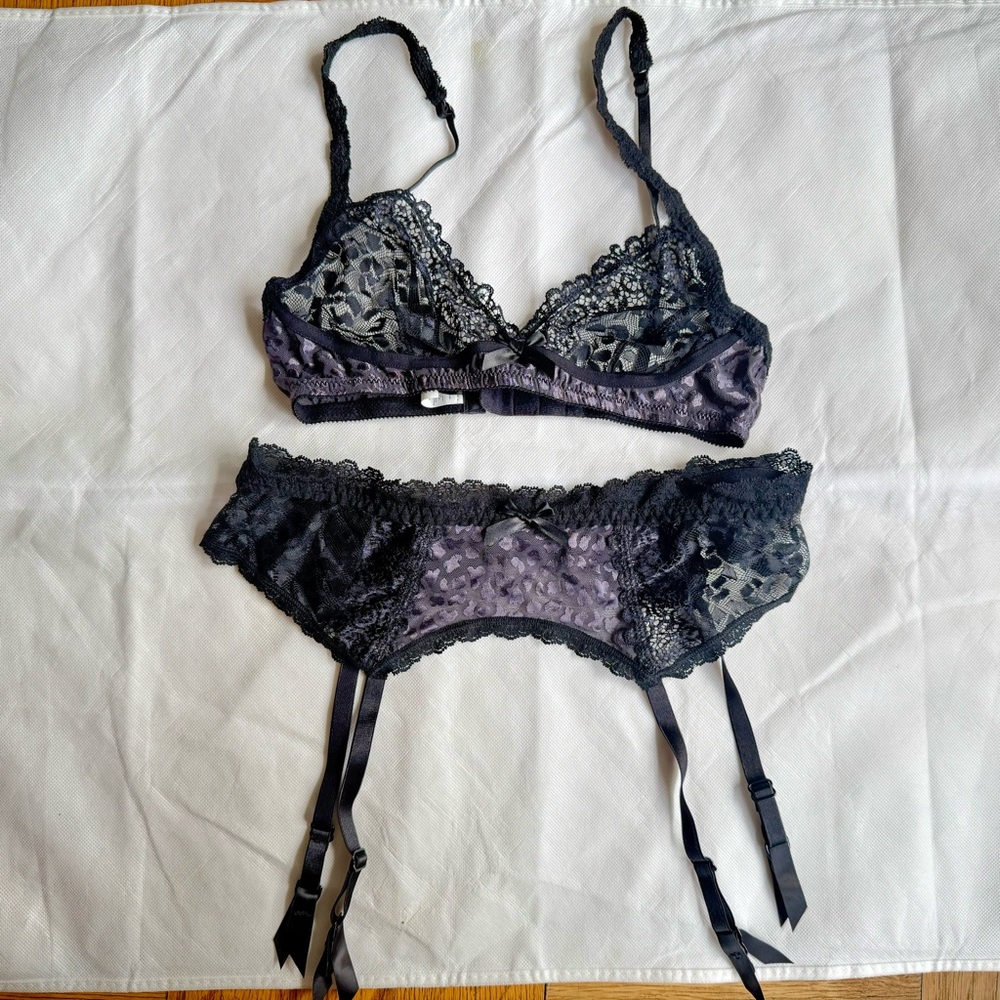 NWOT Hanky Panky After Midnight Bralette (Size S) and Garter (Size M) Set, NWOT